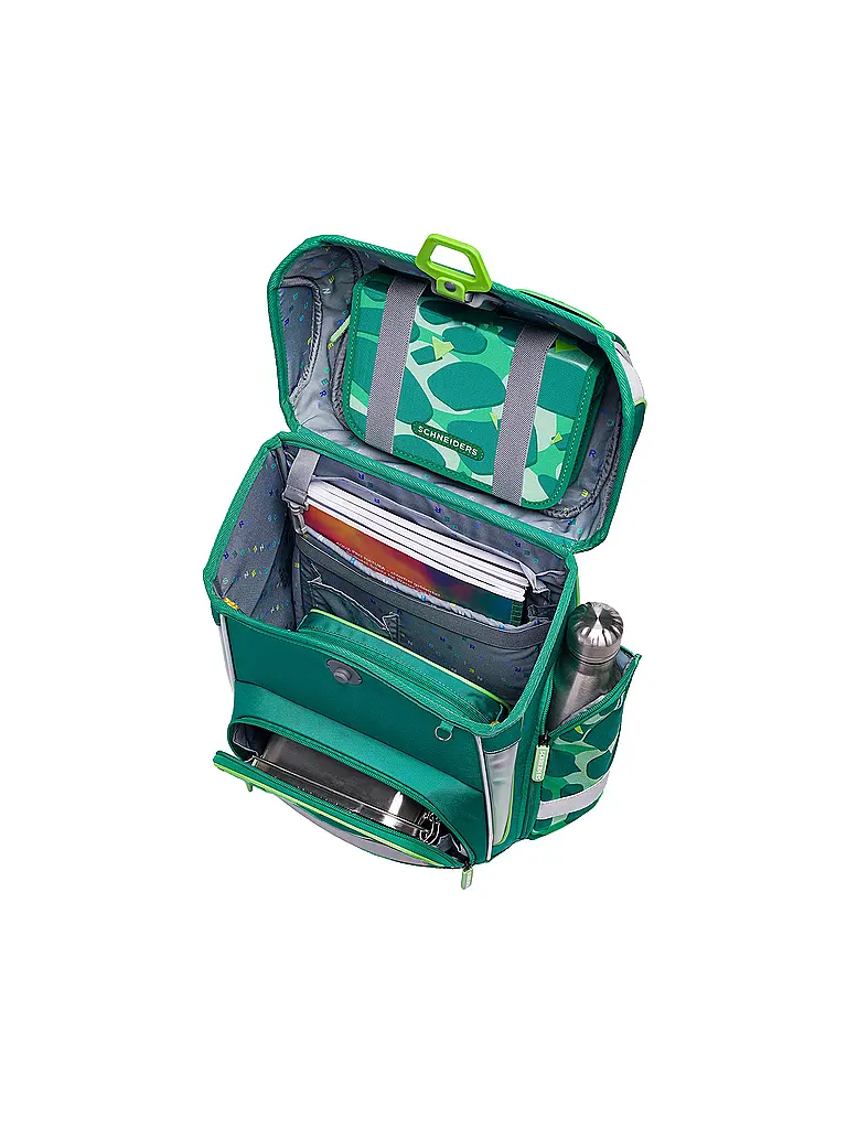 SCHNEIDERS | Set de mochila escolar Ergolite 9 piezas Dino Dance | Verde