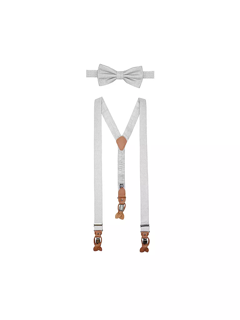 SEIDENFALTER | Set de tirantes con pajarita y clips de botón | Gris claro