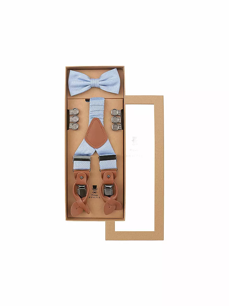 SEIDENFALTER | Set de tirantes con pajarita y clips de botón | Azul claro