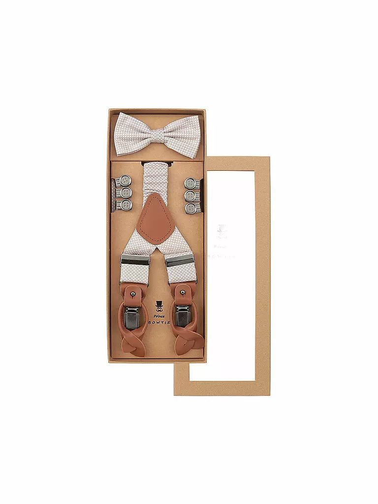 SEIDENFALTER | Set de tirantes con pajarita y clips de botón | Beige