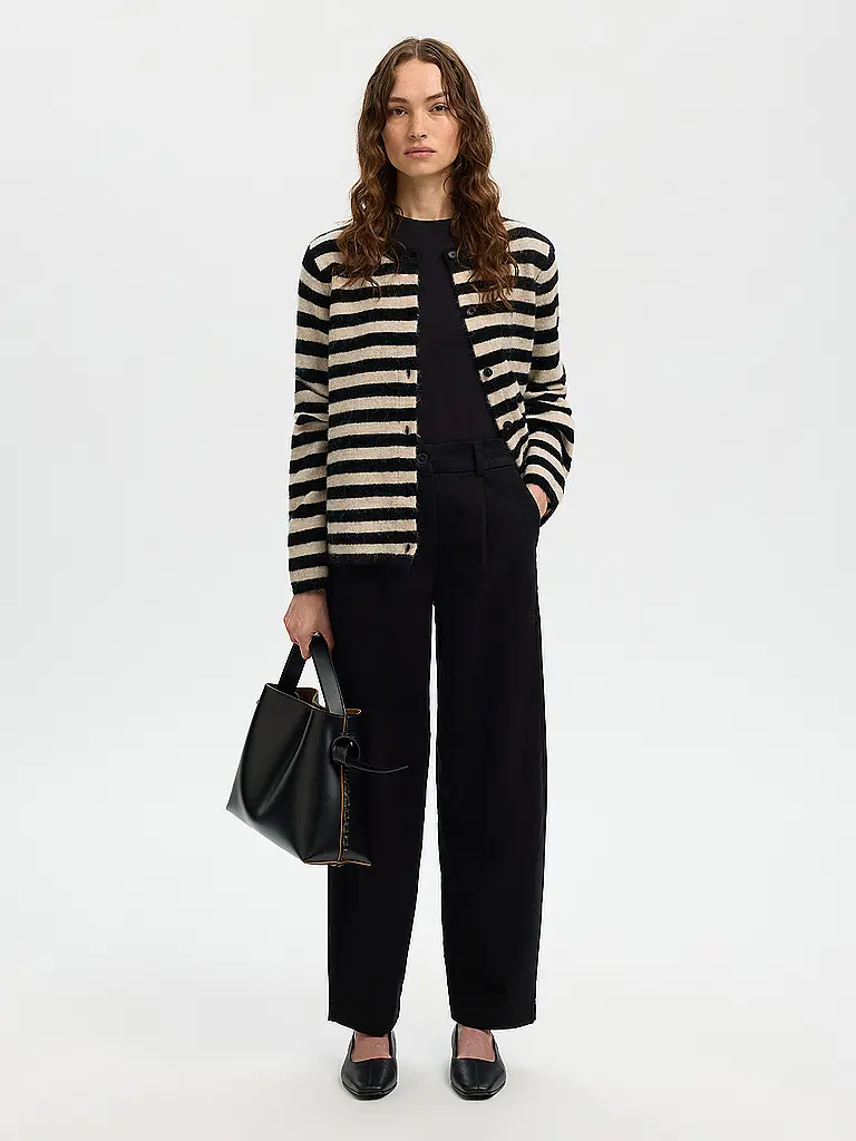 SELECTED FEMME | Produktname: Cárdigan SLFLULU
Marke: SELECTED FEMME
Farbe: negro
Kategorien: Moda, Mujer

Ärmellänge: Manga larga
Ausschnitt: Cuello redondo
Material: Lana, Punto
Musterung: Rayas
Passform (Oberbekleidung): Regular | Negro