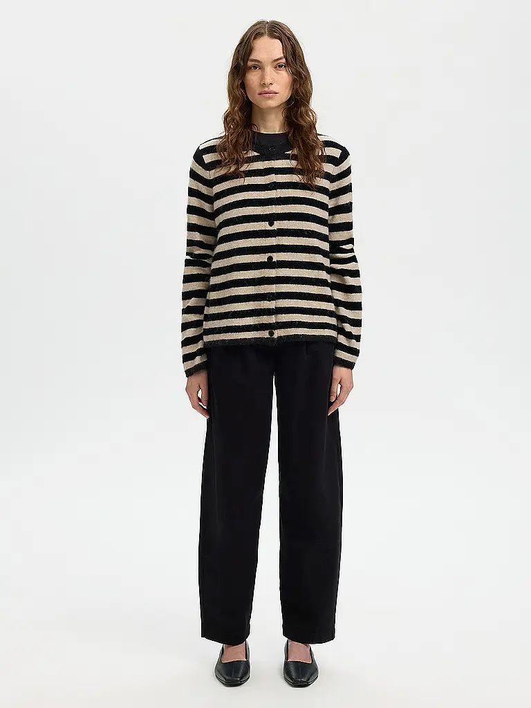 SELECTED FEMME | Produktname: Cárdigan SLFLULU
Marke: SELECTED FEMME
Farbe: negro
Kategorien: Moda, Mujer

Ärmellänge: Manga larga
Ausschnitt: Cuello redondo
Material: Lana, Punto
Musterung: Rayas
Passform (Oberbekleidung): Regular | Negro