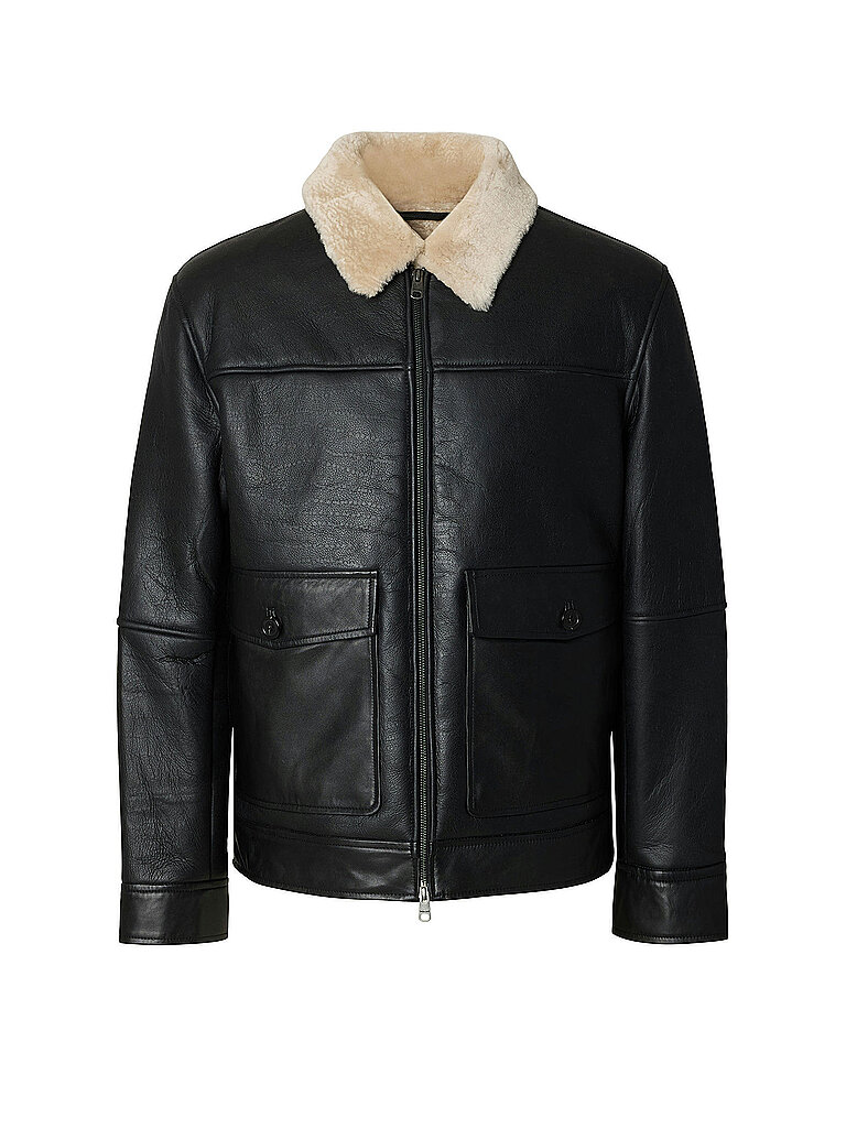 Selected Cazadora de piel SLMOTIS negro