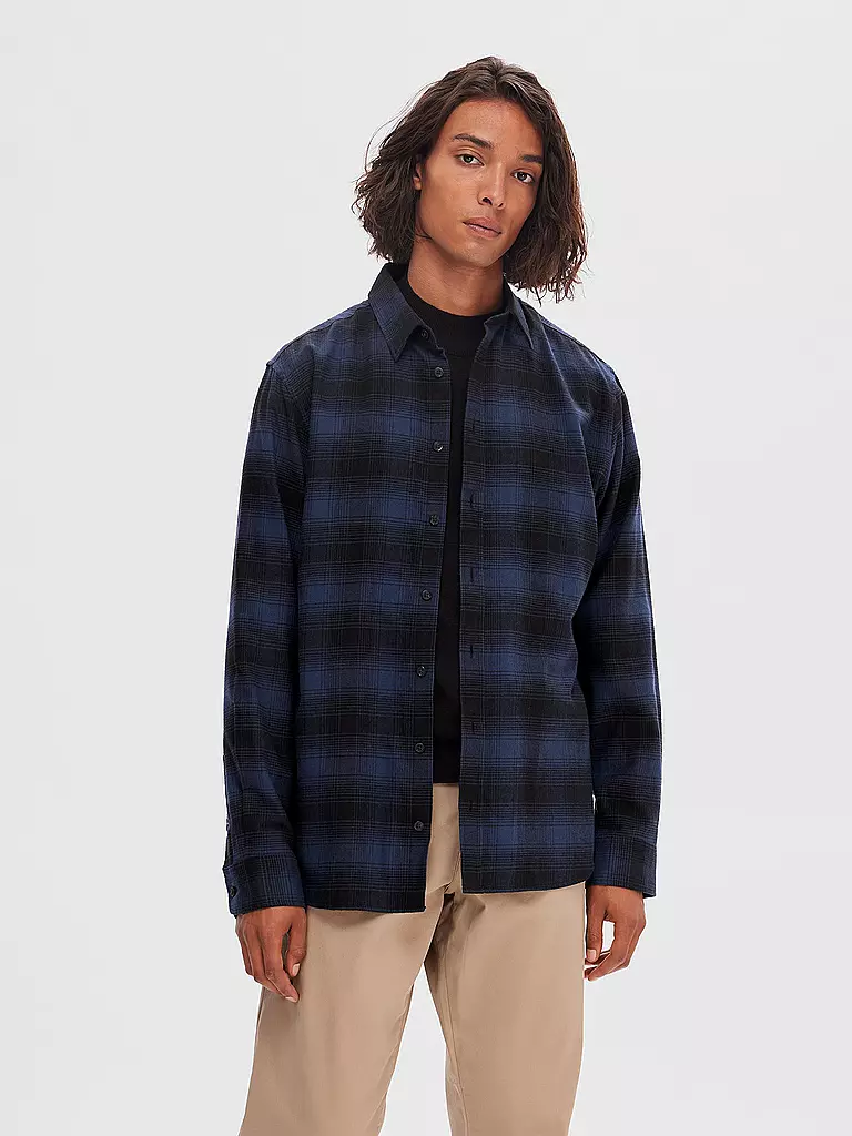 SELECTED | Flanellhemd Slim Fit SLHSLIMOWEN | Azul oscuro