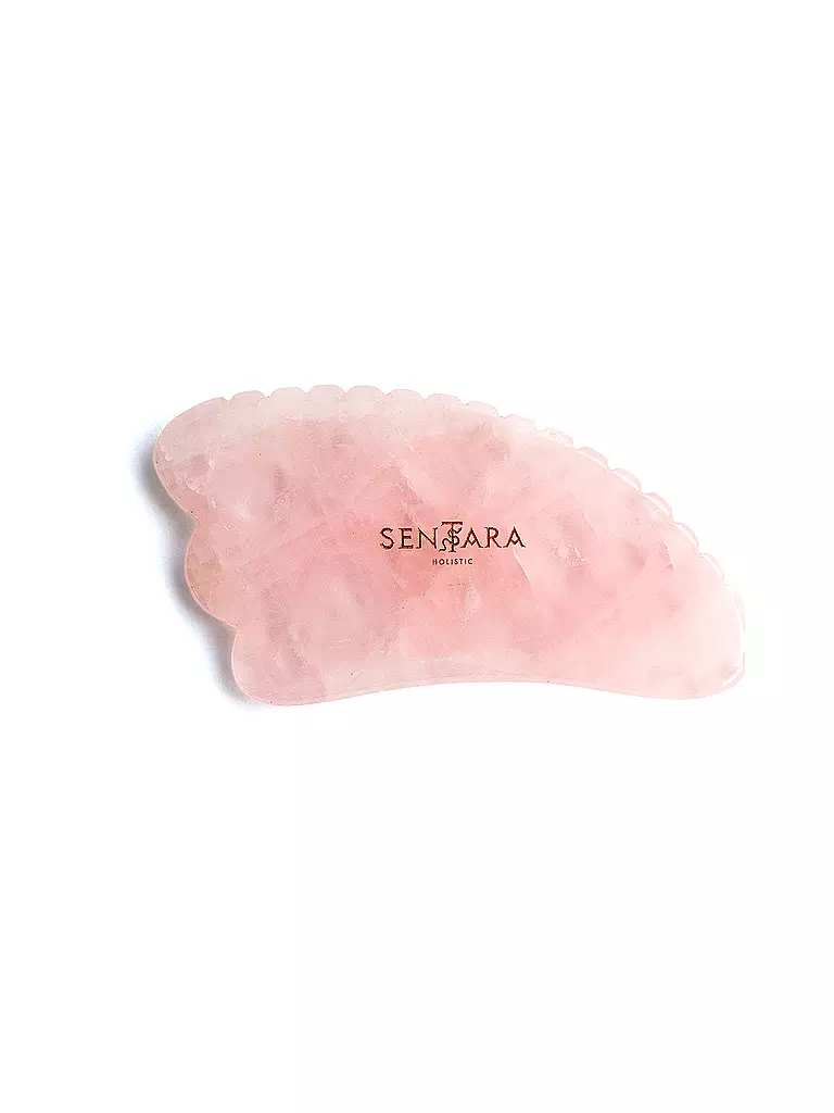 SENTARA | Piedra de masaje - Cuerno Gua Sha con diente Cuarzo Rosa | Rosa