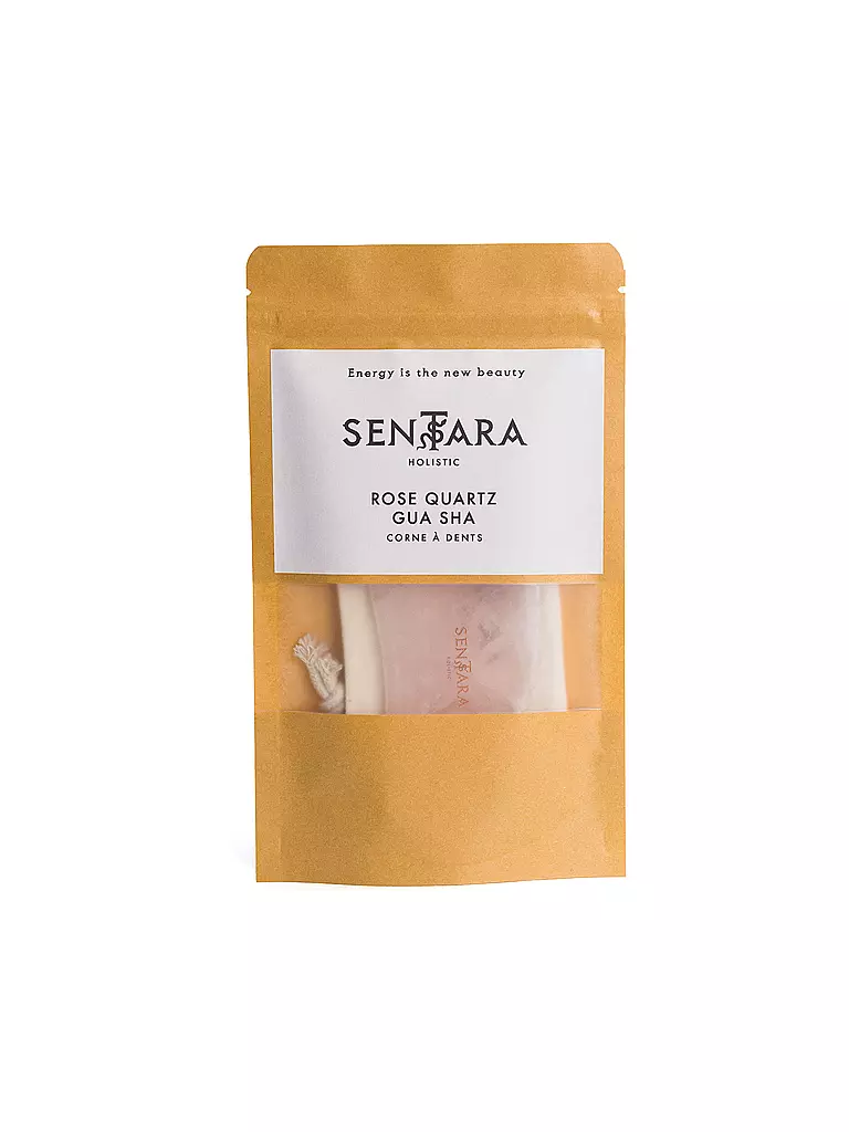 SENTARA | Piedra de masaje - Cuerno Gua Sha con diente Cuarzo Rosa | Rosa