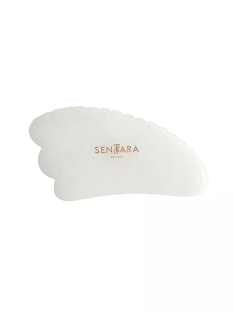 SENTARA | Piedra de masaje - Cuerno Gua Sha con dientes Jade blanco | Blanco