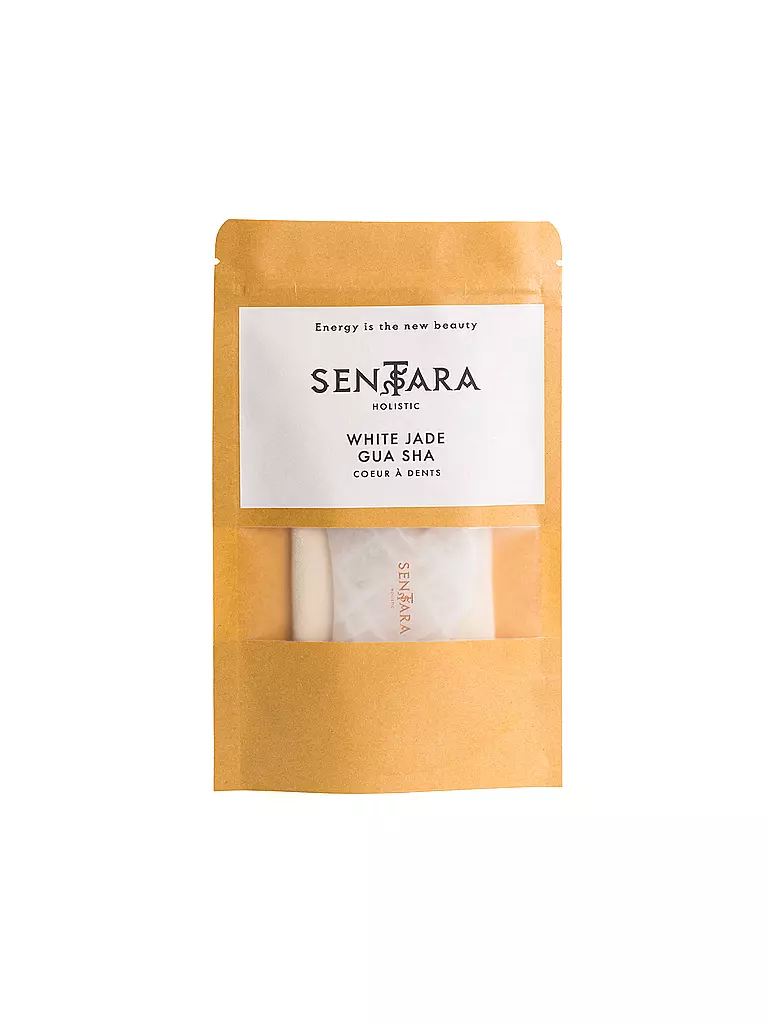 SENTARA | Piedra de masaje - Cuerno Gua Sha con dientes Jade blanco | Blanco