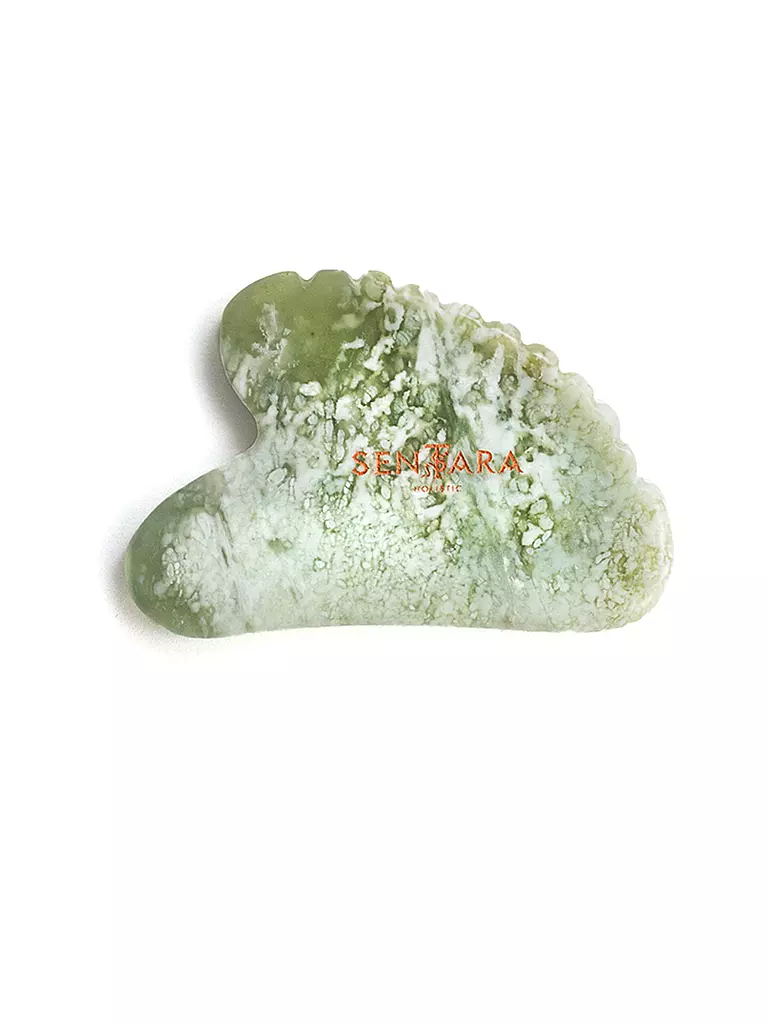 SENTARA | Piedra de masaje - Gua Sha Corazón con dientes Jade Verde | Verde claro