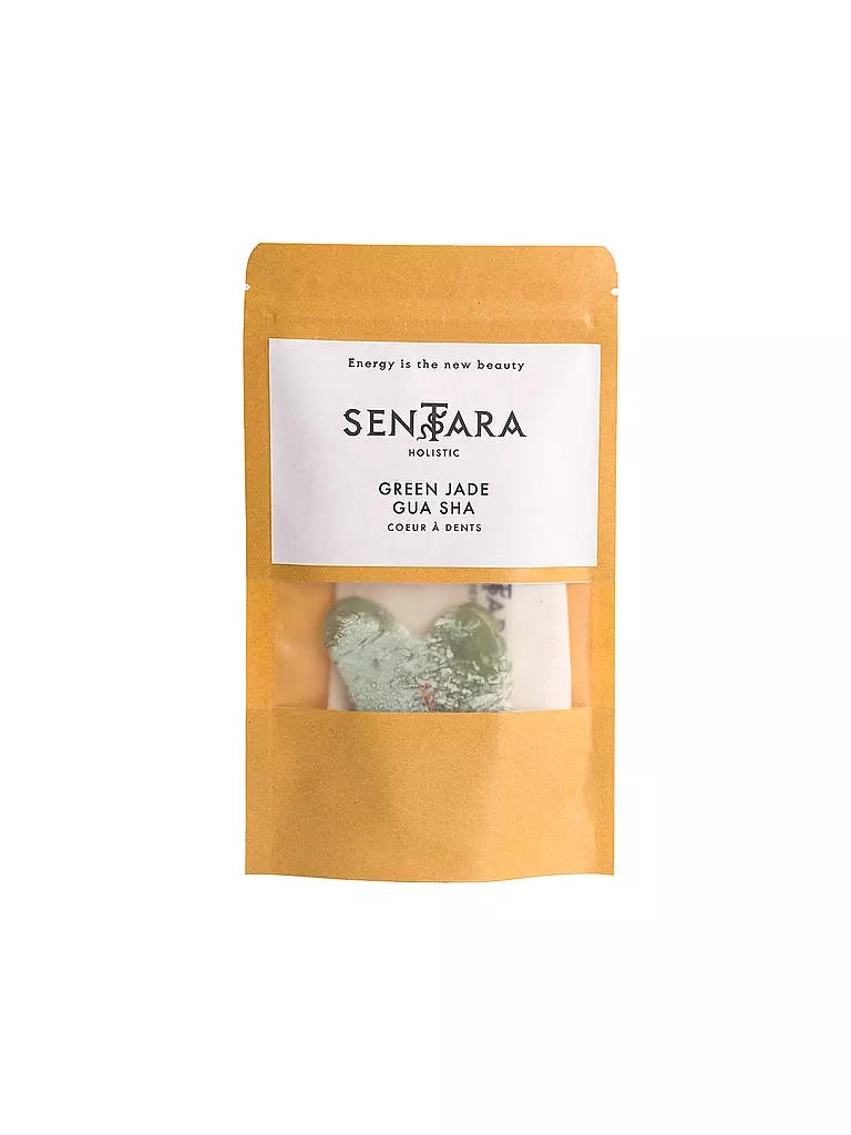 SENTARA | Piedra de masaje - Gua Sha Corazón con dientes Jade Verde | Verde claro