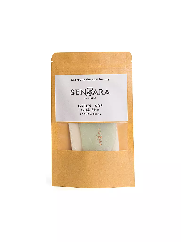 SENTARA | Piedra de masaje - Gua Sha cuerno con dientes Jade verde | Verde claro