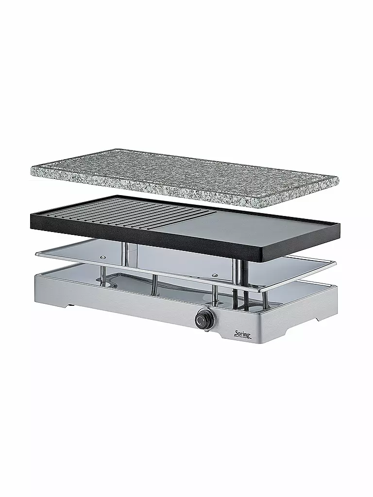 SPRING | RACLETTE8 CLASSIC DUO - Raclette con placa de parrilla de aluminio + piedra de granito | Plata