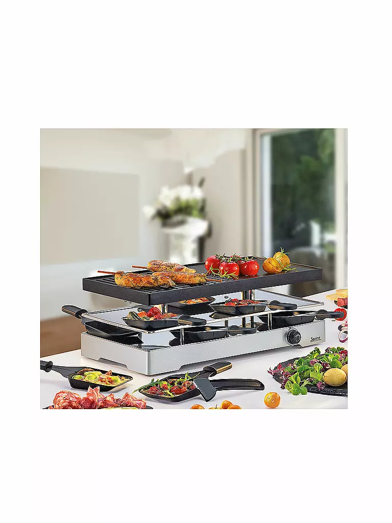 SPRING | RACLETTE8 CLASSIC DUO - Raclette con placa de parrilla de aluminio + piedra de granito | Plata