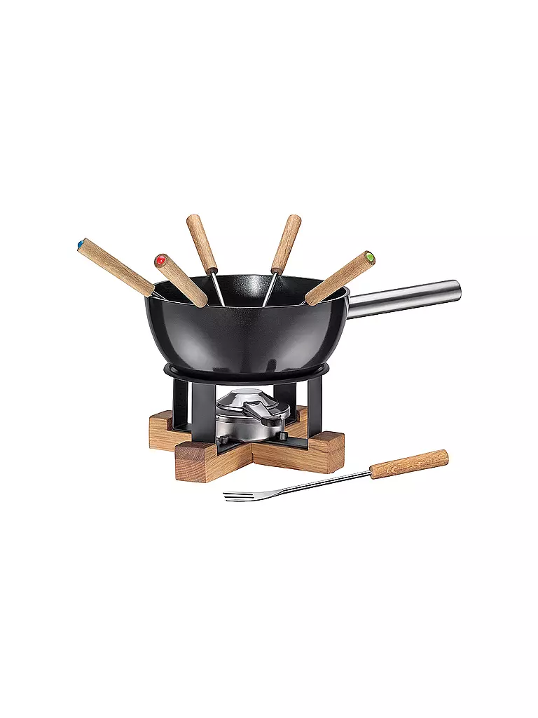 SPRING | Set de fondue de queso Lausanne 23cm/2l Negro/Roble | Negro