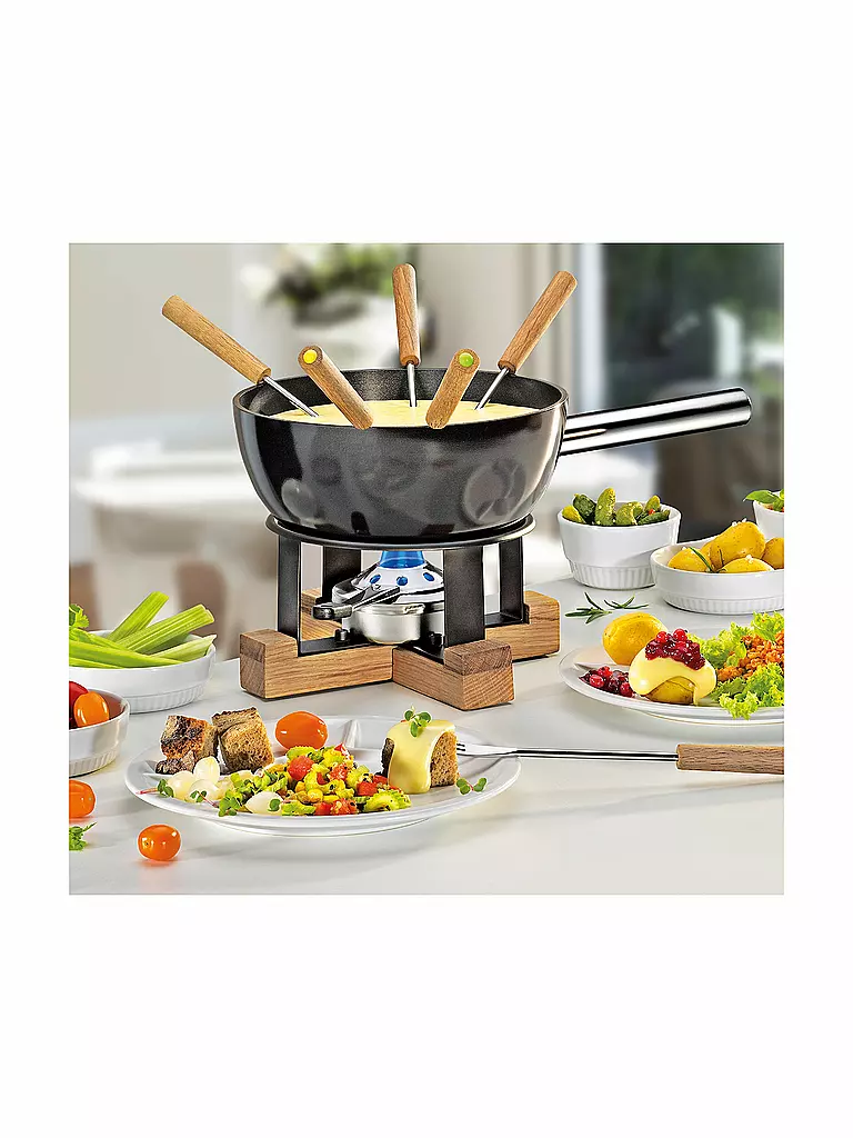 SPRING | Set de fondue de queso Lausanne 23cm/2l Negro/Roble | Negro