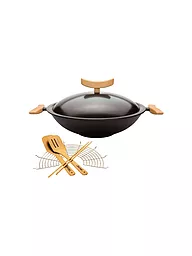 SPRING | Set de wok de hierro fundido con rejilla de 35 cm | Negro