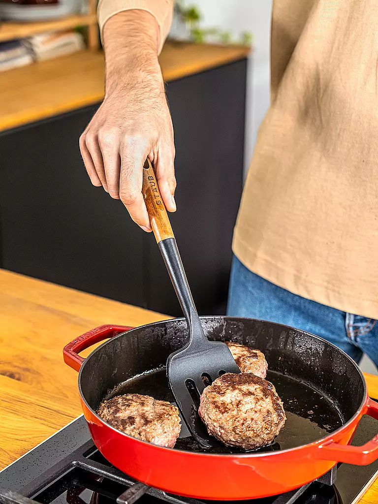 STAUB | Espátula ranurada de 31 cm de acacia / silicona | Marrón