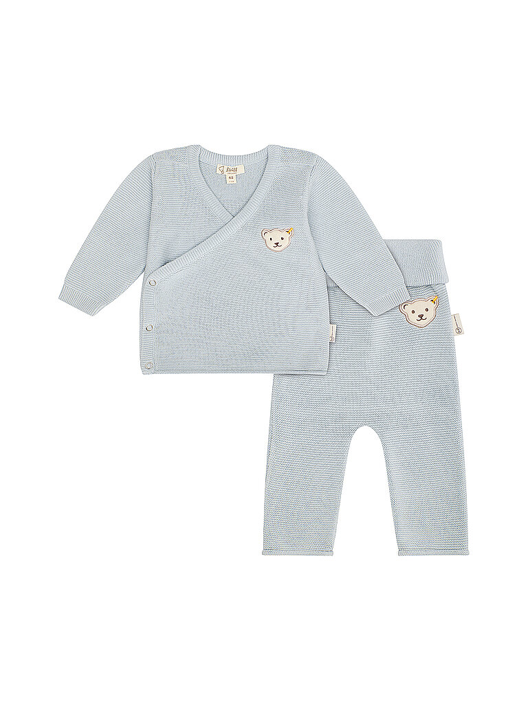 Steiff Conjunto de bebé de cárdigan y pantalón de punto de 2 piezas azul claro