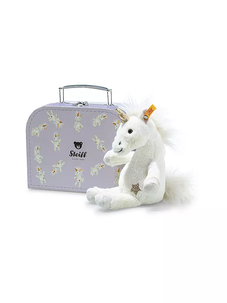 STEIFF | Peluche Unica Unicornio Colgante en Maleta 20cm | Blanco