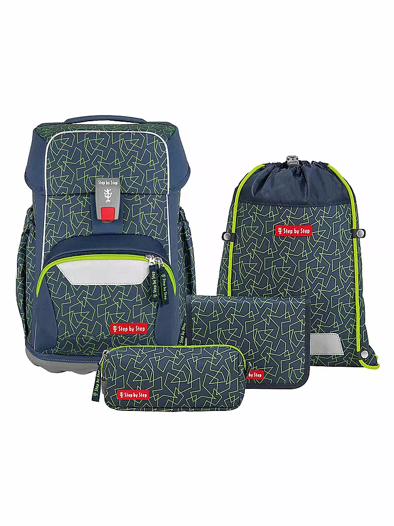 STEP BY STEP | Set de mochila escolar de 4 piezas BASIS Green Geometric | Verde
