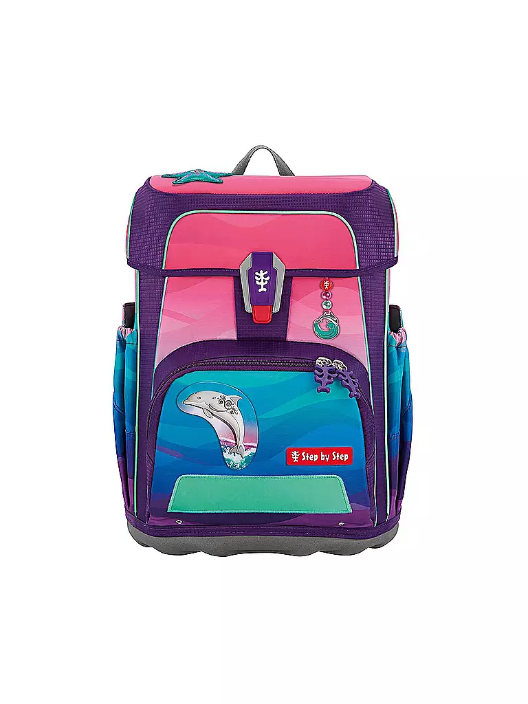 STEP BY STEP | Set de Mochila Escolar de 5 Piezas CLOUD Ocean Dolphin Lana | Fucsia