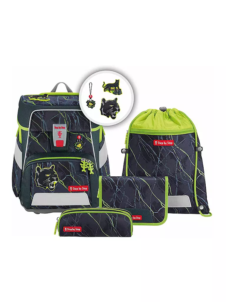 STEP BY STEP | Set de mochila escolar de 5 piezas SPACE Danger Cat Chico | Negro