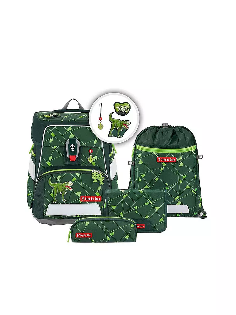 STEP BY STEP | Set de mochila escolar de 5 piezas SPACE Shine Dino Night Tyro | Verde