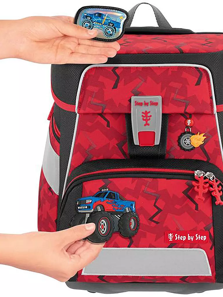 STEP BY STEP | Set de mochila escolar Space Monter Truck Rocky de 5 piezas | Rojo