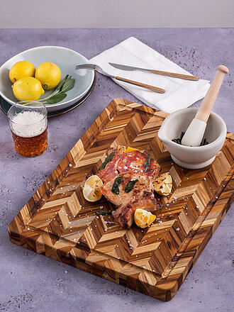 TEAKHAUS | Tabla de cortar Herringbone extra gruesa de 41x30,5cm de madera de teca