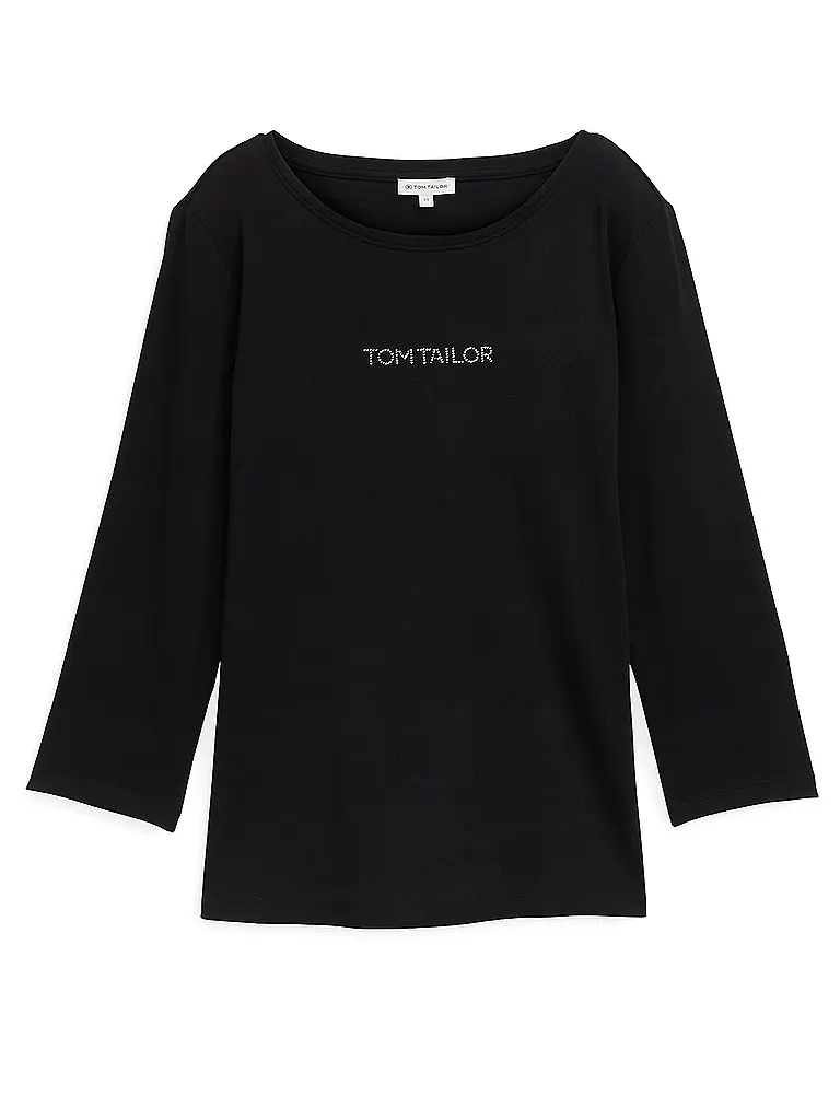 TOM TAILOR | Camiseta
Marca: TOM TAILOR
Color: negro
Categorías: Moda, Mujer

Largo de manga: Manga 3/4
Cuello: Cuello redondo
Material: Jersey, Algodón, Elástico
Diseño: Liso
Corte (Prenda superior): Slim
Detalles: Logo, Estrás | Negro