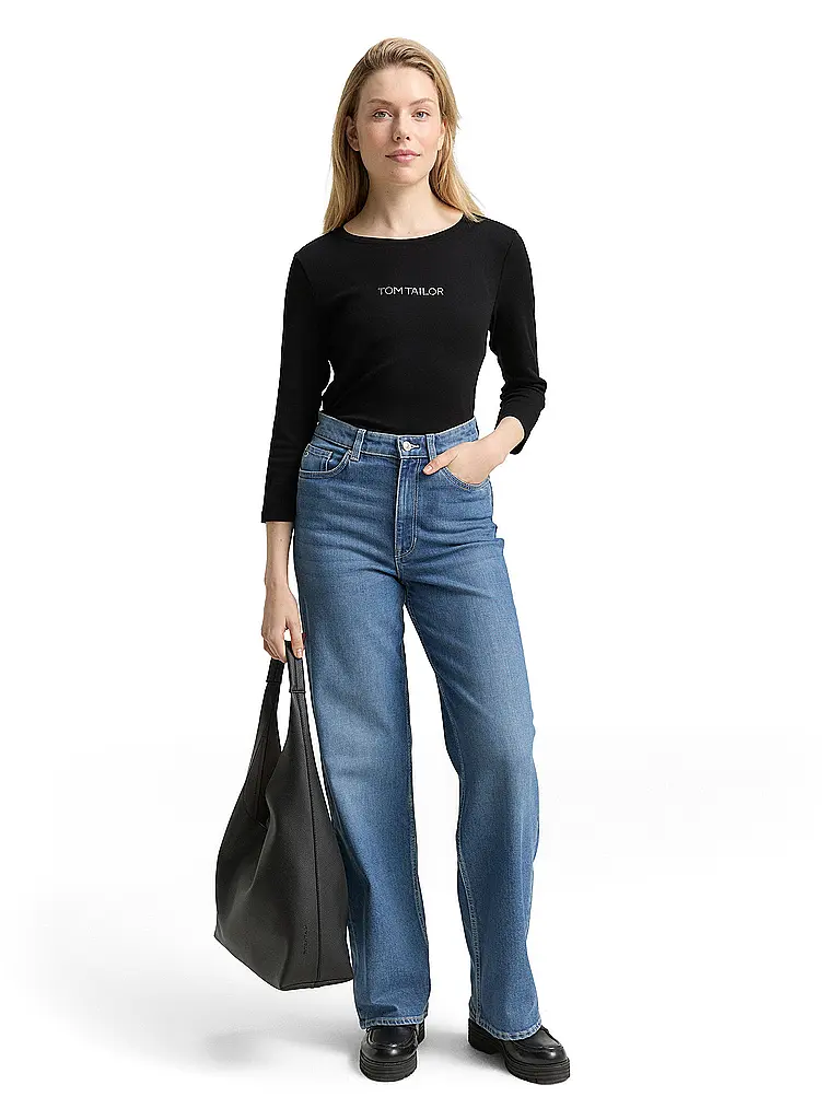 TOM TAILOR | Camiseta
Marca: TOM TAILOR
Color: negro
Categorías: Moda, Mujer

Largo de manga: Manga 3/4
Cuello: Cuello redondo
Material: Jersey, Algodón, Elástico
Diseño: Liso
Corte (Prenda superior): Slim
Detalles: Logo, Estrás | Negro