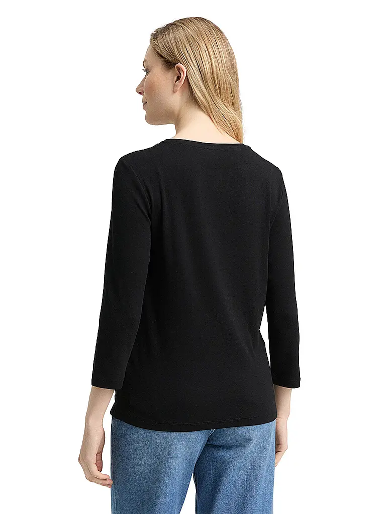 TOM TAILOR | Camiseta
Marca: TOM TAILOR
Color: negro
Categorías: Moda, Mujer

Largo de manga: Manga 3/4
Cuello: Cuello redondo
Material: Jersey, Algodón, Elástico
Diseño: Liso
Corte (Prenda superior): Slim
Detalles: Logo, Estrás | Negro