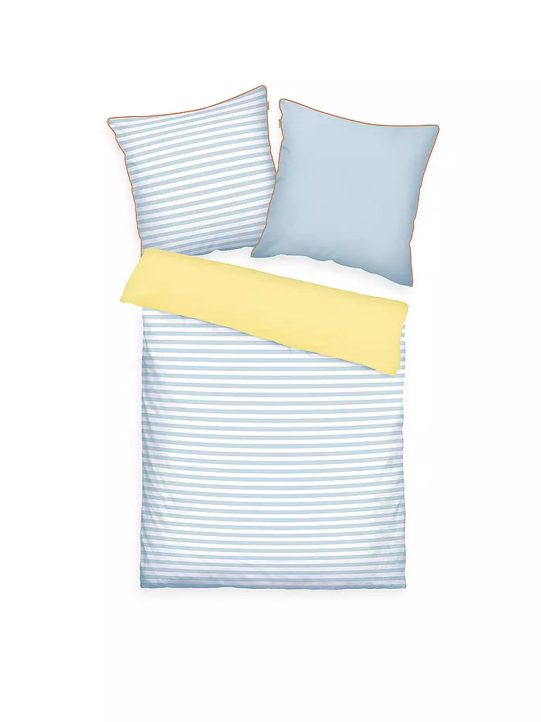 TOM TAILOR | Perkal Bettwäsche Streifen 70x90cm  / 140x200cm Light Lemon/Sky Blue  | Amarillo