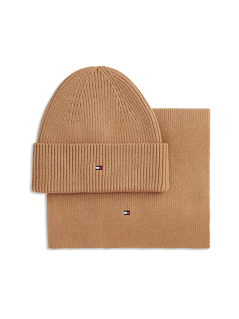 Tommy Hilfiger Set de 2 piezas gorro y bufanda camel
