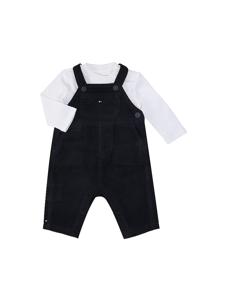 Tommy Hilfiger Conjunto de bebé de 2 piezas: camiseta de manga larga y peto azul oscuro
