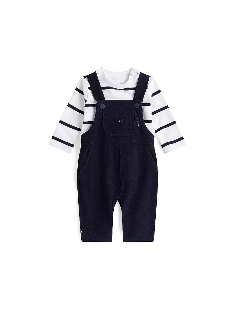 TOMMY HILFIGER | Conjunto de bebé de 2 piezas, camiseta de manga larga y peto | Azul oscuro
