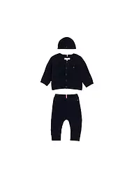 TOMMY HILFIGER | Conjunto de bebé de 3 piezas, cárdigan, gorro y pantalón de punto | Azul oscuro