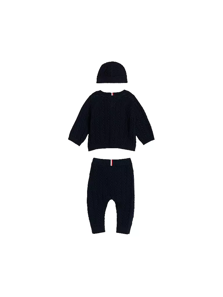 TOMMY HILFIGER | Conjunto de bebé de 3 piezas, cárdigan, gorro y pantalón de punto | 