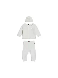 TOMMY HILFIGER | Conjunto de bebé de 3 piezas: cárdigan, gorro y pantalón de punto | Crema