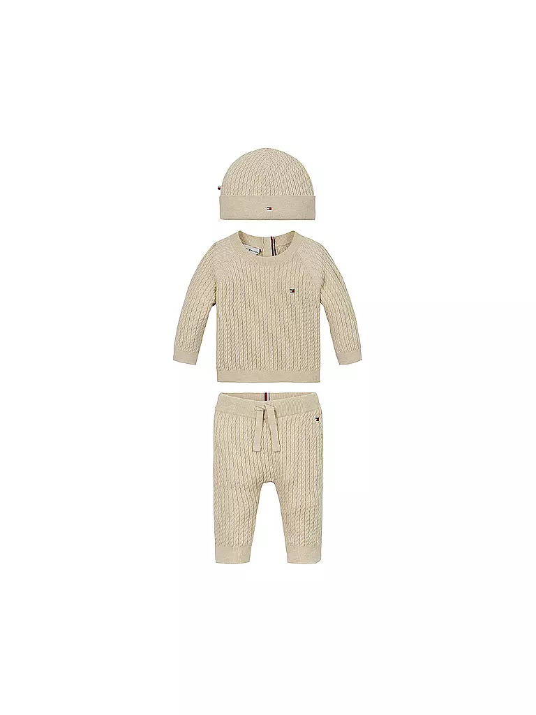 TOMMY HILFIGER | Conjunto de bebé de 3 piezas: jersey, pantalón y gorro | Beige