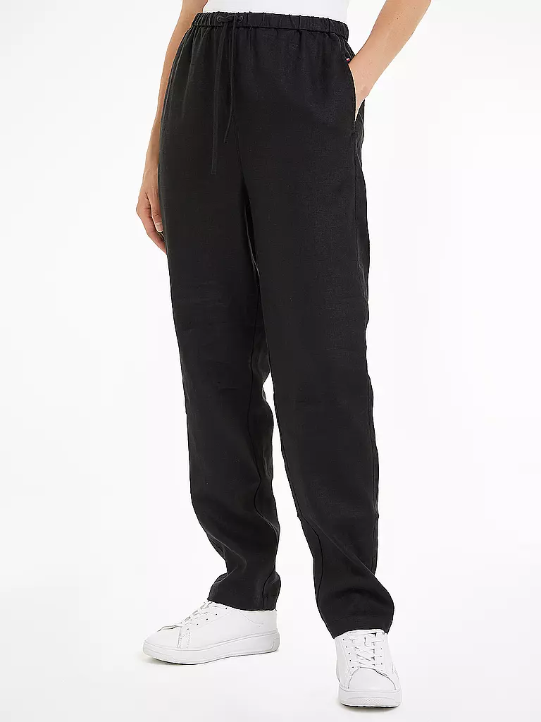 TOMMY HILFIGER | Pantalones de lino corte jogging | Negro