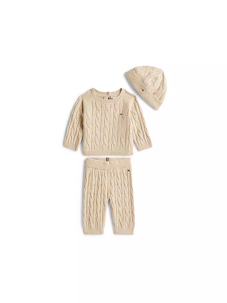 TOMMY HILFIGER | Set de bebé de 3 piezas: suéter, pantalón y gorro | Beige