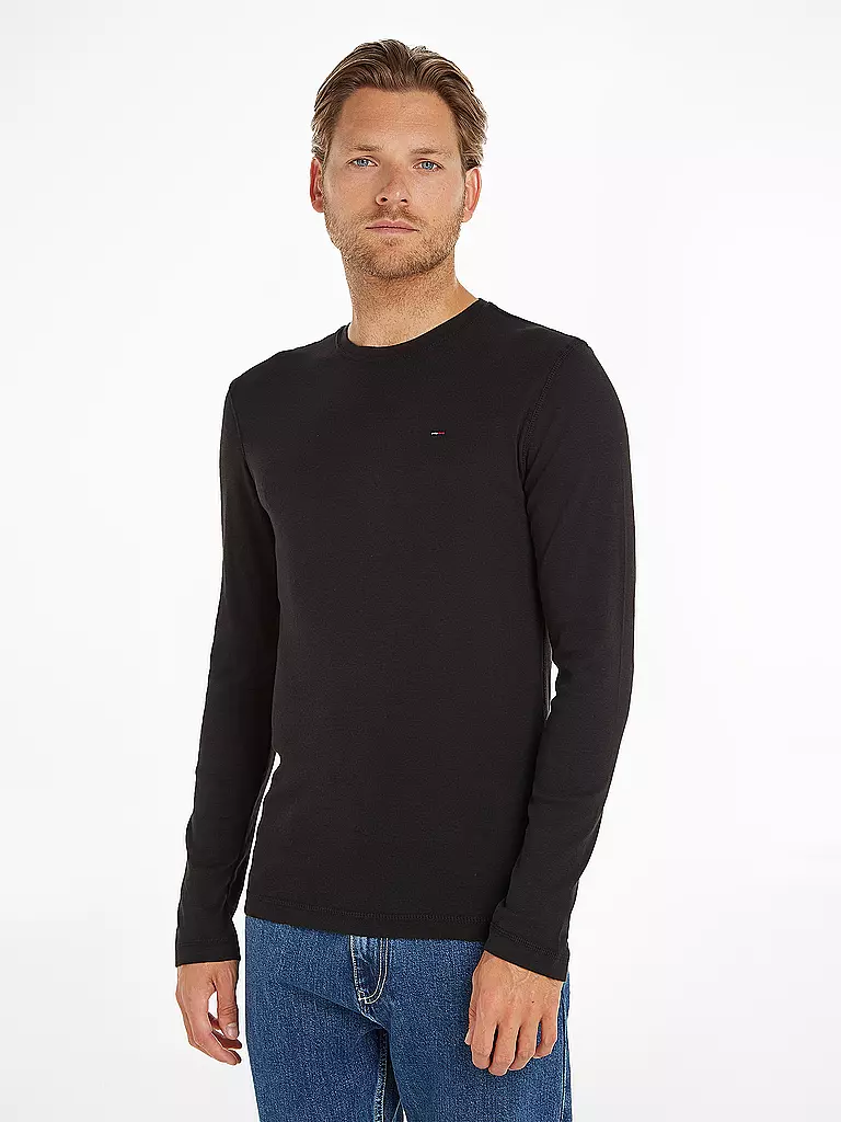 TOMMY JEANS | Camiseta de manga larga Slim Fit | schwarz