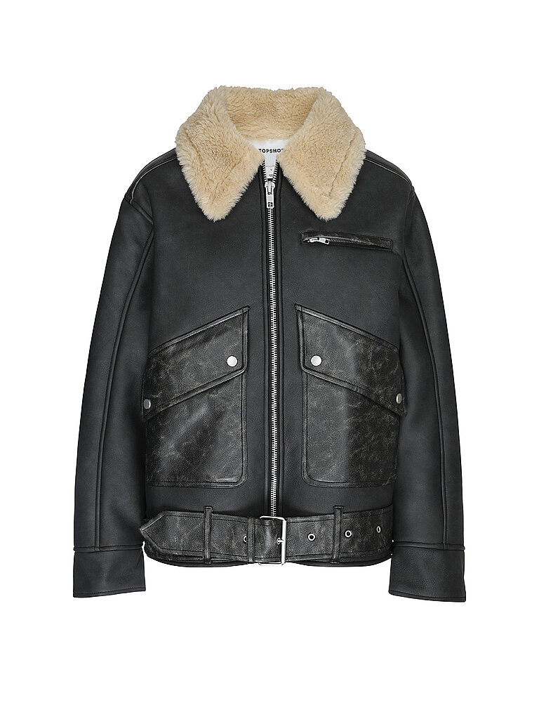 Topshop Chaqueta efecto piel negro