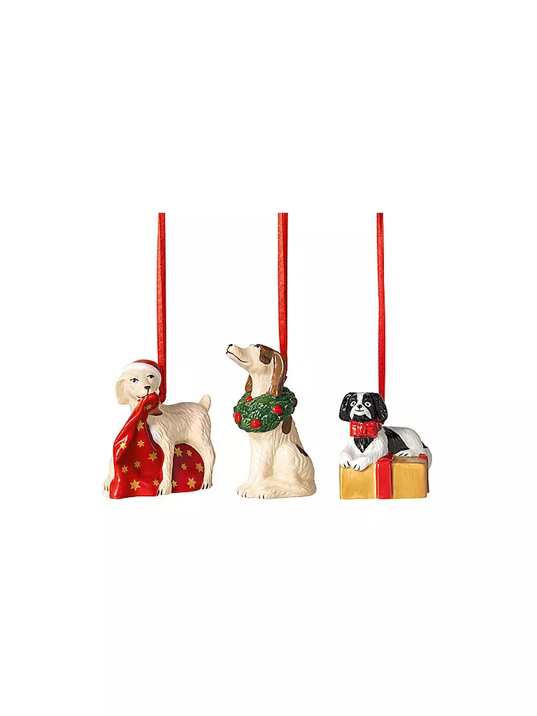 VILLEROY & BOCH | Adorno navideño 3 piezas 5x5x7,5cm PERROS | Multicolor