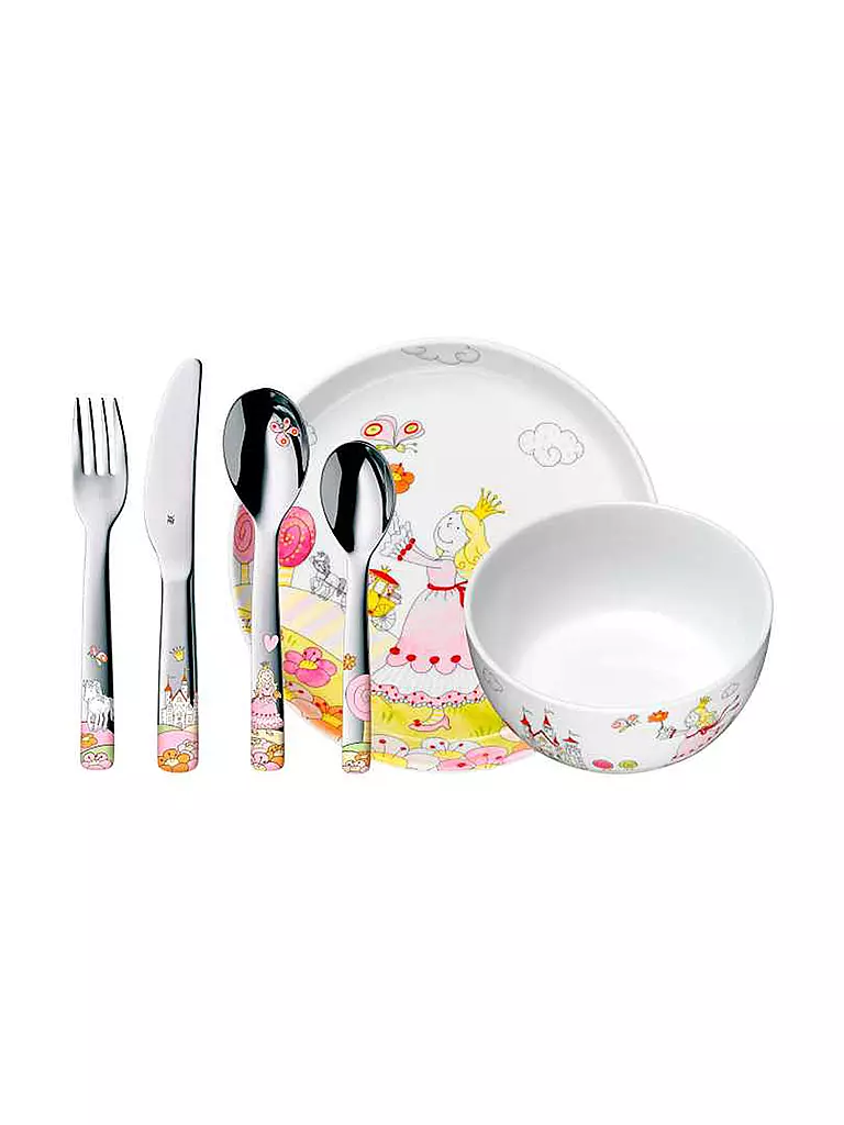 WMF | Juego de cubiertos para niños de 4 piezas PRINZESSIN ANNELI Cromargan/Bunt | Multicolor
