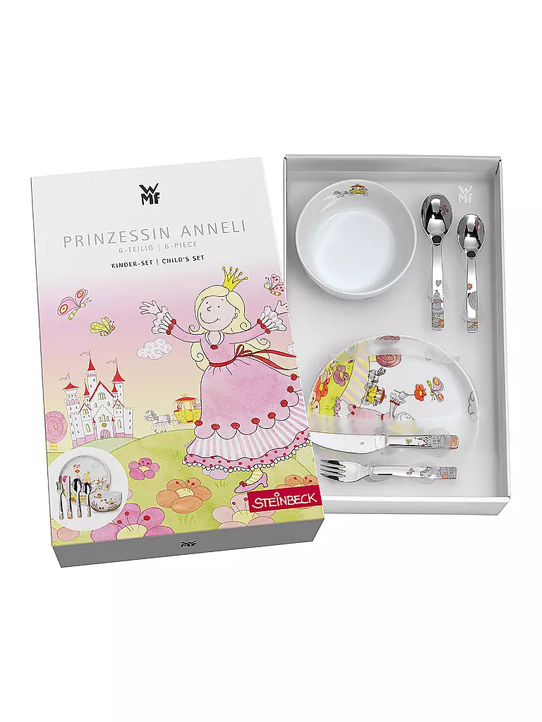 WMF | Juego de cubiertos para niños de 4 piezas PRINZESSIN ANNELI Cromargan/Bunt | 