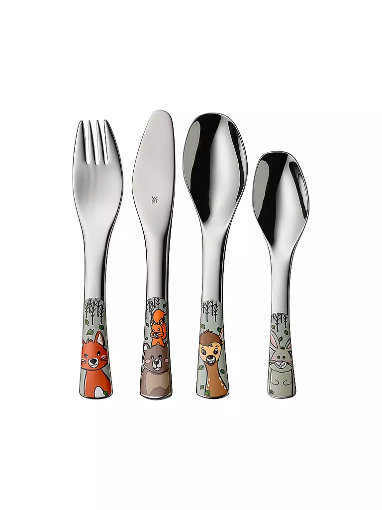 WMF | Juego de cubiertos para niños de 4 piezas WALDFREUNDE Cromarg.Bunt | Plata