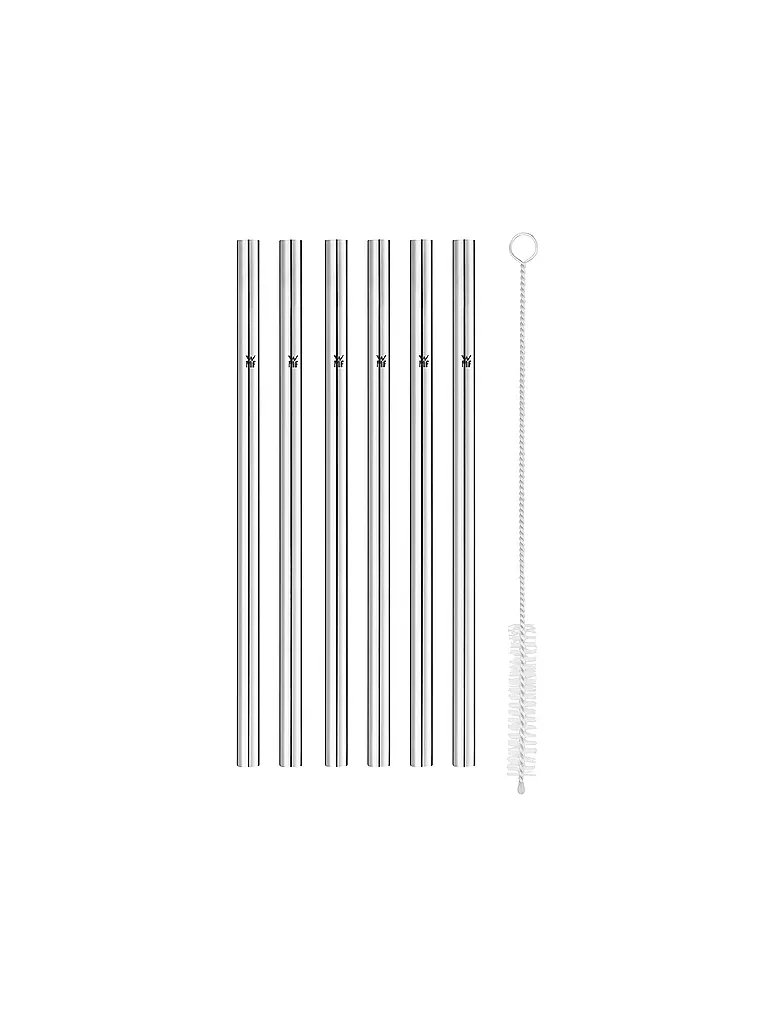 WMF | Trinkhalme 6er Set mit Bürste BARIC 18cm Cromargan | Plata