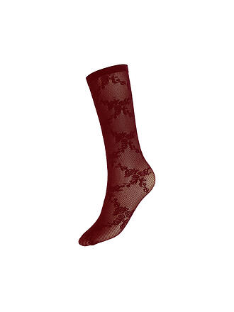 WOLFORD | Calcetines finos FLORAL LACE burdeos